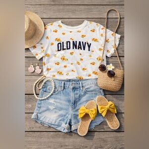 Old Navy Kids Orange Floral White Tee